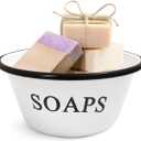 CWI Vintage Enamel Soap Bowl - Old-Fashioned White Soap Dish for Bathroom Sink - Keeps Soap Dry & Preserves Freshness, Essential Farmhouse Decor Accessories