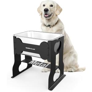 2.4 Gallon Elevated Large Dog Water Bowl,14" Raised Stainless Steel Bowl with Stand for Large Breed, Full Metal Dog Feeding Station for Relief Joint Pressure, Easy Clean for Indoor & Outdoor Uses