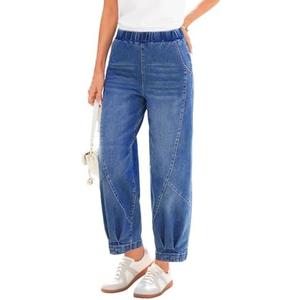Sidefeel Womens Jeans Elastic High Waisted Stretchy Baggy Wide Leg Jeans Trendy Patchwork Loose Barrel Ankle Denim Pants, Size 10