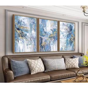 arteWOODS Abstract Framed Wall Art - Blue Gold Splashes Canvas Pictures Wall Decor Modern Dynamic Painting Artwork Prints for Living Room Bedroom Home Decor 24 x 16in * 3 Natural Wood Frame