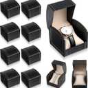 10 Packs Single Grid Watch Box with Pillow, PU Leather Gift Case for Bracelet, Jewelry Wristwatch Storage, Watches Display Holder for Men and Women, Single Watch Roll Organizer, Black