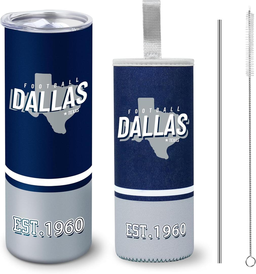 Tumbler 20oz Straight Skinny Car Cups With Insulated Cup Sleeve Portable Handle, Sports Travel Coffee Mug, Stainless Steel, Insulated,Classic Collection Gifts for Men Women Fans