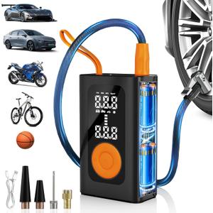Tire Inflator Portable Air Compressor for Car Tires, 2X Fast Cordless Air Pump with Car Tires Pressure Gauge, 150 PSI Portable Tire Inflator for Car Bike Motorcycle (Orange, Big)