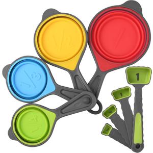 Smithcraft Measuring Cups and Spoons Set, Silicone Collapsible Measuring Cups, 8 Piece Kitchen Camping Measure Cups Spoons, Travel Dry Measure Cups Spoons for Baking, Cooking Gadgets Green