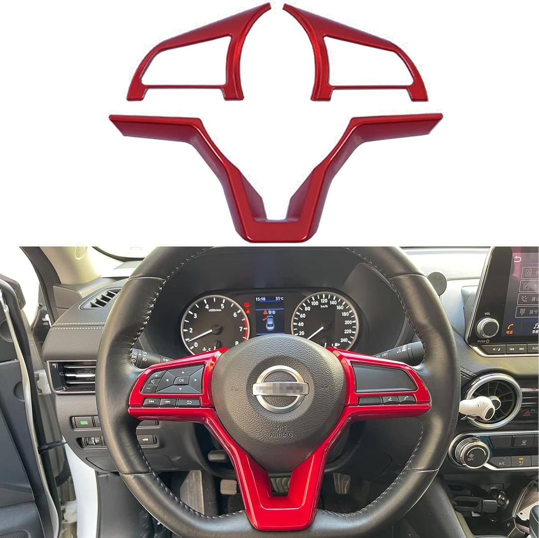 Dark Red Steering Wheel Interior Decoration Cover Trim Accessories for Nissan Altima(2019-2024),for Sentra/Versa(2020-2024),for Leaf/Kicks(2018-2024),for Rogue(2017-2020),for Rogue Sport