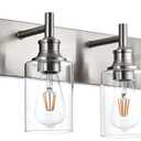 4 Light Bathroom Vanity Lights Brushed Nickel Bathroom Lighting Fixtures Over Mirror with Clear Glass, Industrial Wall Sconce Vanity Lighting Fixture for Bedroom Living Room, E26 Socket