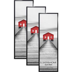 ELSKER&HOME 8x24 Poster Frame 3 Pack, Black Picture Frame for Horizontal or Vertical Wall Mounting, Sturdy and Scratch-proof
