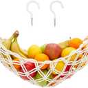 Macrame Fruit Hammock for Kitchen - Hanging Fruit Hammock Under Cabinet with 2 Hooks for Bananas and Produce Storage (6 x 25 x 15 Inch)