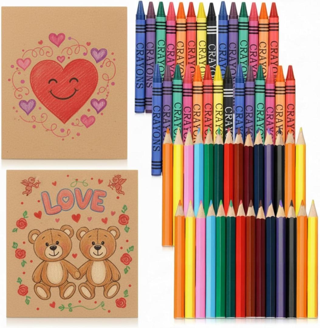 Weekgrat 10 Sets Colored Pencils and Crayons Bulk Valentine's Day Gift Classroom Exchange Gift Class Prize, Craft Supplies in Box Mini Pencils Crayons Teacher Supplies, Cute Birthday Party Gifts