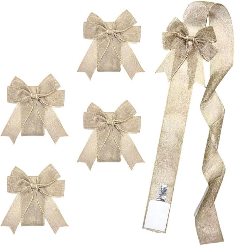 4 PCS Fall Harvest Cabinet Door Decorations - Festive Ribbons and Bows, Burlap Fabric Ribbon, Thanksgiving Wreath Decoration