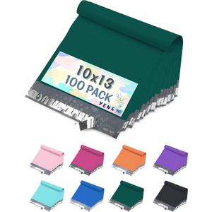 Yens Poly Mailers 10X13 100 Pack Green,Strong Self Seal Adhesive Shipping Envelopes Waterproof for Shipping, Mailing, Packaging M4
