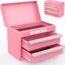 WORKPRO Mini Metal Tool Box with 2 Drawers and Top Storage, Small Tool Chest with PVC Liners and PP Feet Pads, Cold Rolled Steel Toolbox with Magnetic Tab (Pink)