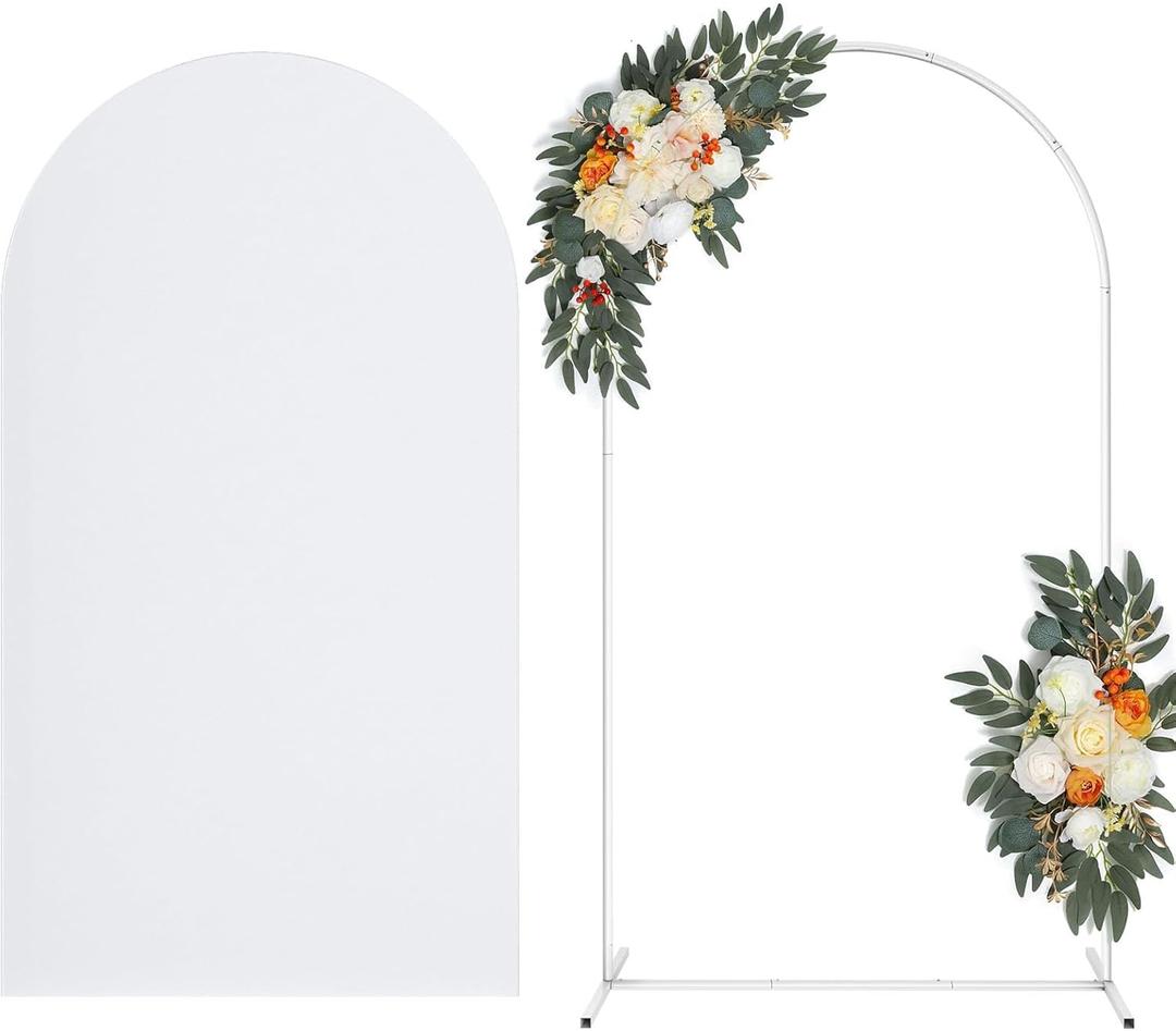 Arch Backdrop Stand with Spandex Arch Cover, 7.3 FT Wedding Balloon Arched Backdrop Stand Square Arch Frame for Birthday Party Bridal Baby Shower Background Ceremony Decoration (White)