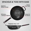 13.5" Carbon Steel Wok Pan - Pre-Seasoned Flat Bottom Woks & Stir-fry Pans Chinese Cookware with Lid & Spatula - For Pan-fry,Stir Fry, Steam, BBQ & Camping - Compatible with Induction, Gas