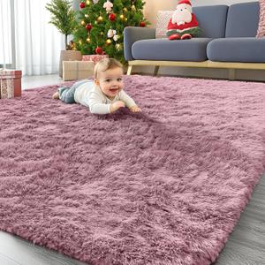 OLANLY 5x8 Machine Washable Large Area Rugs for Living Room, Bedroom, Soft Fluffy Shaggy Bedside Rug, Indoor Floor Carpet for Kids Girls and Boys, Dorms, Nursery, Home Decor Aesthetic, Blush