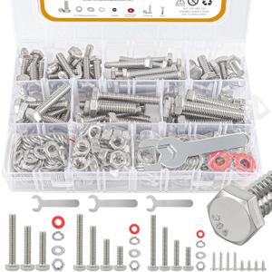 300pcs Hex Bolts and Nuts kit,304 Stainless Steel 1/4-20, 5/16-18,3/8-16 Bolts and Nuts Assortment kit (Lock & Flat Washers), Stainless Bolt Assortment, Stainless Steel Bolts and nut kit