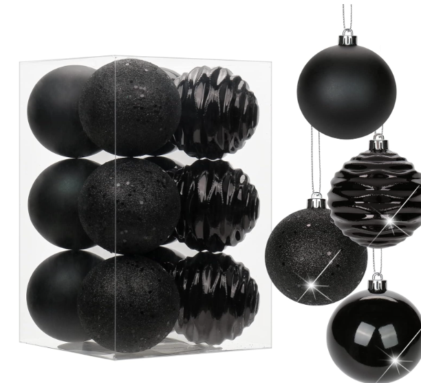 3.15" Christmas Ball Ornaments Black 12 Pcs Shatterproof Christmas Tree Decorations Xmas Tree Medium Christmas Ornaments Balls with Hanging Loop for Halloween Wedding Holiday Party Wreath Home Decor