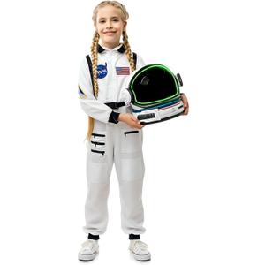 Astronaut Costume for Kids with Helmet, Halloween Costumes for kids Nasa Astronaut Helmet Suit with Movable Visor (X-Large (Ages 1012), White)