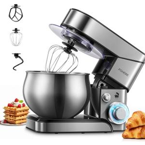 Stand Mixer FOHERE, 5.8 QT Stainless Steel Mixer with Dough Hook, Mixing Beater, Wire Whip, Dishwasher-safe, 6+P Speeds Tilt-Head Kitchen Dough Mixers for Cake, Electric Home Cooking Kitchen Mixer