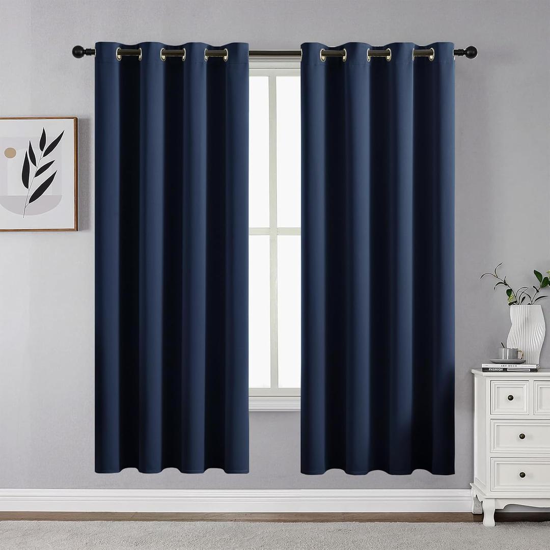 CUCRAF Navy Blue Blackout Curtains 63 inch Length 2 Panels Set, Room Darkening Drapes for Living Room Bedroom, Thermal Insulated Light Blocking Grommet Window Curtain (W52 x L63 Inch)
