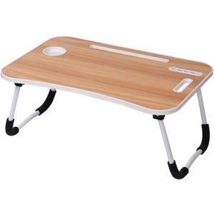 Lap Desk - Foldable Lap Desk with Storage Drawer, Cup Holder & Tablet Slot & DC USB Ports, Versatile Bed Desk, Bed Tray, (23.6" L x 15.7" W x 10.6" H, Brown) (Brown Woodgrain)
