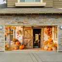 Fall Garage Door Banner 13x6FT Thanksgiving Outdoor Garage Door Cover with Pumpkins Hay Bales Autumn Leaves for Front Porch Harvest Decor Polyester Garage Backdrop Decoration