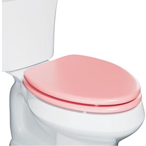 Elongated Slow Close Wood Toilet Seat, Pink Wooden Toilet Seat with Baked Enamel Finish Support 400 lbs, Oval Toilet Lid with Soft Close Chrome Hinges and Grip-Tight Bumpers, Easy to Clean and Install