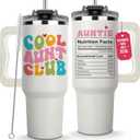 Mothers Day Gifts for Aunt - Cool Aunt Club Coffee Tumbler 40Oz, Best Auntie Gifts from Niece Nephew for Birthday, Presents for First Time & Best Auntie Ever, New Aunty Cup with Handle Straw