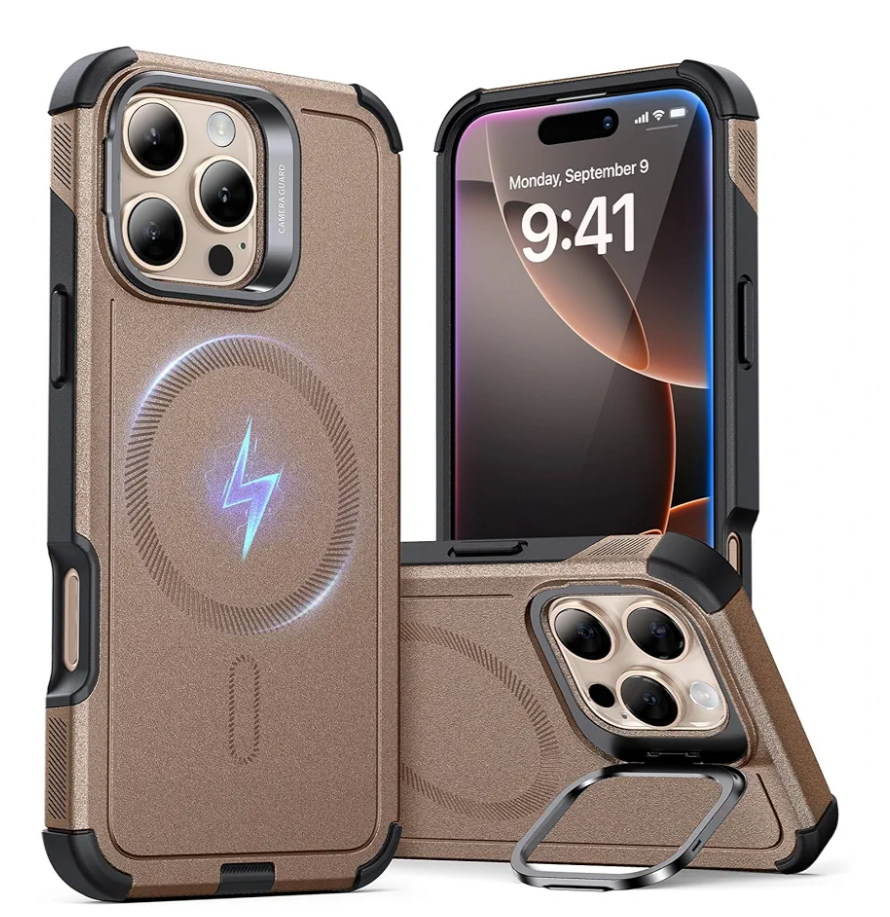 ESR for iPhone 16 Pro Case with Stand, 23FT Military-Grade Drop Protection, Heavy Duty Magnetic Phone Case, Compatible with MagSafe Accessories, Cyber Series, Gold