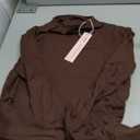 QINSEN Womens Mock Neck Long Sleeve Shirt Double Lined Basic Tees Side Ruched Going Out Crop Tops (X-Small, Brown(chestnut))