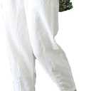 LaovanIn Women's Linen Cropped Pants Tapered Ankle Capris Trousers Elastic Waist (X-Large, White)