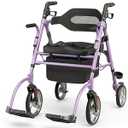Ablecare Updated Rollator Walker for Seniors with Seat, 2 in 1 Rolling Walker Wheelchair Combo for Mobility-Impaired, Dual Height Adjustment, Lightweight & Foldable Rollator, Capacity 310lbs (Purple)