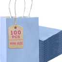 Bakepacker 100 Pcs Light Blue Mini Paper Gift Bags with Handles 6"x4.5"x2.5" Party Favor Bags Multiple Uses (Mini size)