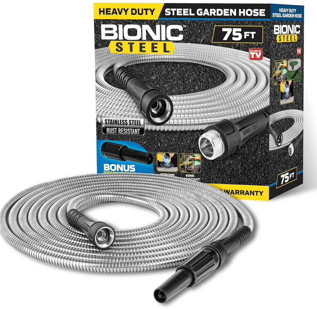 BIONIC STEEL 75 Ft Garden Hose 304 Stainless Steel, 75 Ft Water Hose, Super Tough & Flexible Metal Hose, Lightweight, Crush Resistant Fittings, Kink & Tangle Free, Rust Proof, Easy to Use & Store