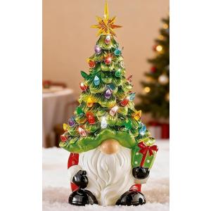 Lighted Up Christmas Gnome Tree Decorations, DIY Ceramic Gnome Christmas Tree with Multicolored Lights, Mini Faceless Old Man Prelit Xmas Holiday Decor for Tabletop Home Room Fireplace Office