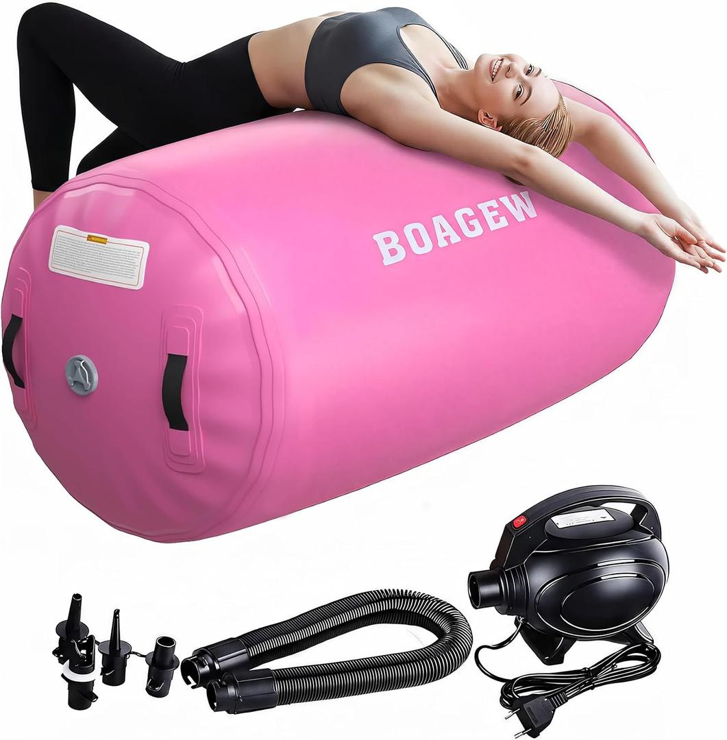 Gymnastics Mat with Air Roller,Inflatable Air Track Tumbling Mat for Home Gym Training, Tumble Track for Cheerleading/Gym/Training/Yoga/Beach/Water/Park Outdoor Use with Electric Air Pump