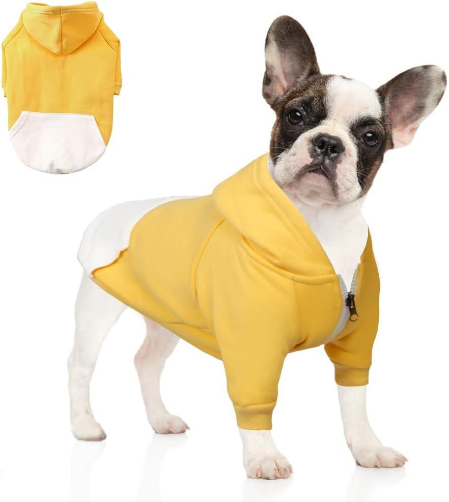 Dog Hoodie Pet Clothes, Soft Dog Sweatshirt, Warm Fleece Hoodies for Small Medium Dogs, Winter Cold Weather Puppy Sweater with Pocket, Hooded Coat Costume Cat Apparel Outfit (3XL, Yellow) (3X-Large(Chest: 25.6'', Back: 17.7''))
