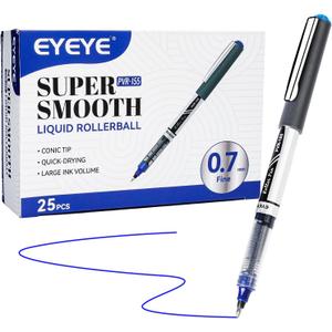 EYEYE Blue Rollerball Pens 0.7mm, 25 Pack Liquid Ink Roller Ball Pen Medium Point Quick Dry, Blue Ink Pens Fine Point Smooth Writing Pen for Journaling, Note Taking, Office, School Supplies