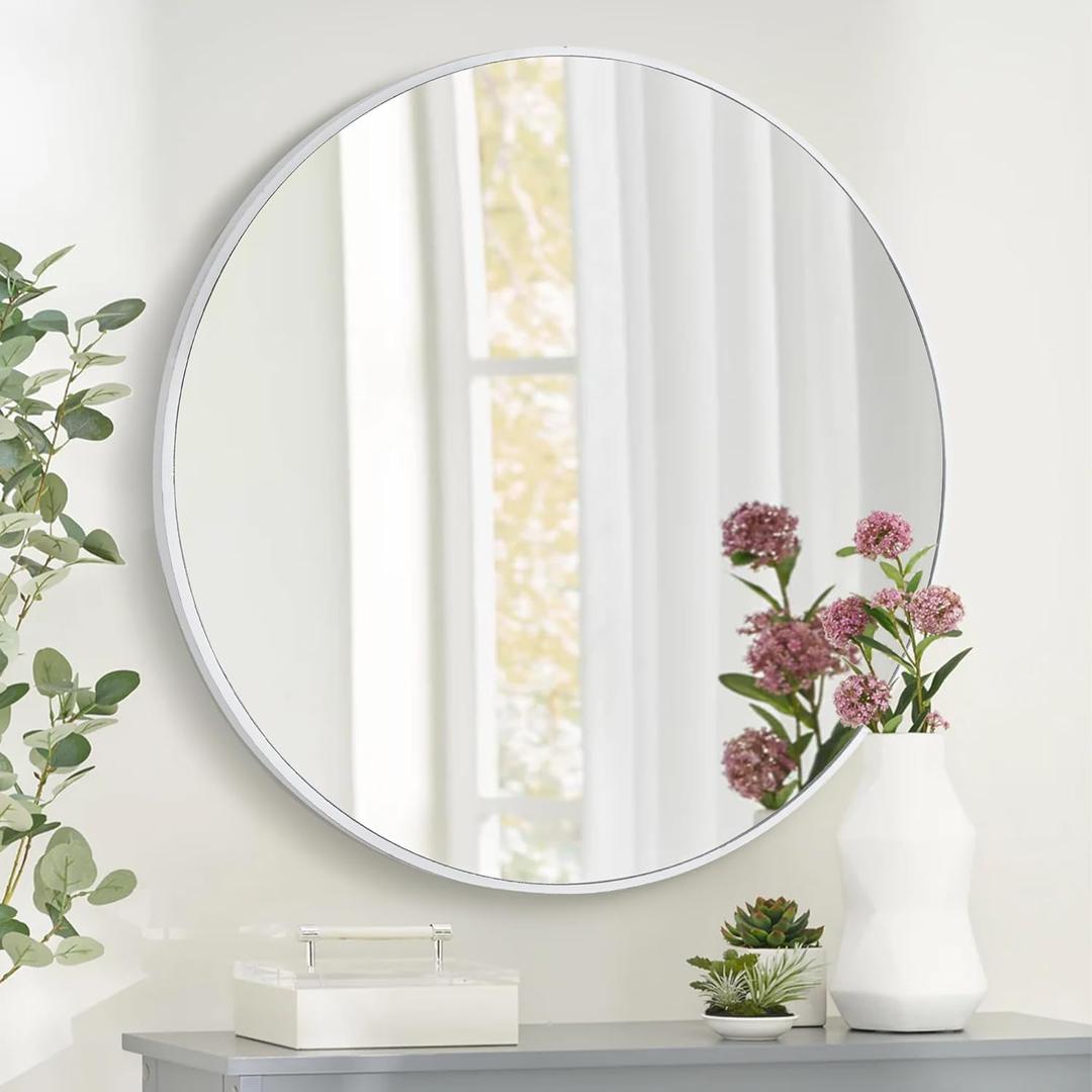 White Round Mirror 30 Inch, Circle Wall Mirrors for Bathroom, Bedroom Living Room or Entryway