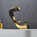 WOWOW Waterfall Bathroom Faucet 3 Holes 8Inch Widespread Bathroom Sink Faucet, Two Handles Lavatory Vanity Sink Faucets with Pop-up Drain & Supply Hoses, Modern Faucet Mixer Taps Black and Gold