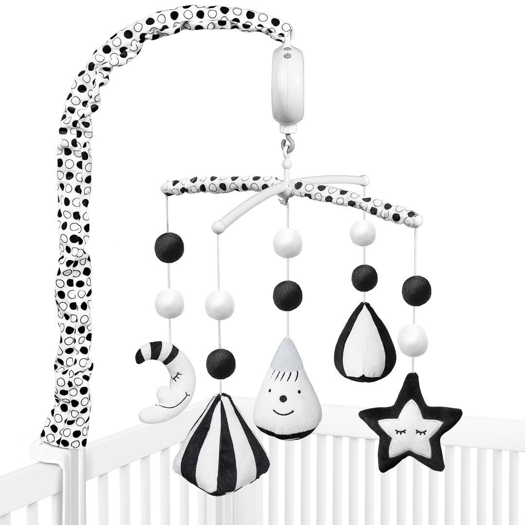 FEISIKE Baby Crib Mobile, Crib Toys Hanging with 35 Lullabies, 3 Modes Digital Musical BoxTurn Only, Music Only, Turn & Music Newborn Baby Toys Black/White for Boys and Grils