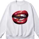 Verdusa Women's Graphic Pullover Sweatshirts Hip Hop Going Out Tops Streetwear (White, L)