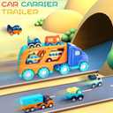 9 Pack Cars Toys for 2 3 4 5 Years Old Toddlers Boys and Girls Gift, Big Transport Truck with 8 Small Cute Pull Back Trucks, Colorful Assorted Vehicles Playset, Carrier Truck with Sound and Light