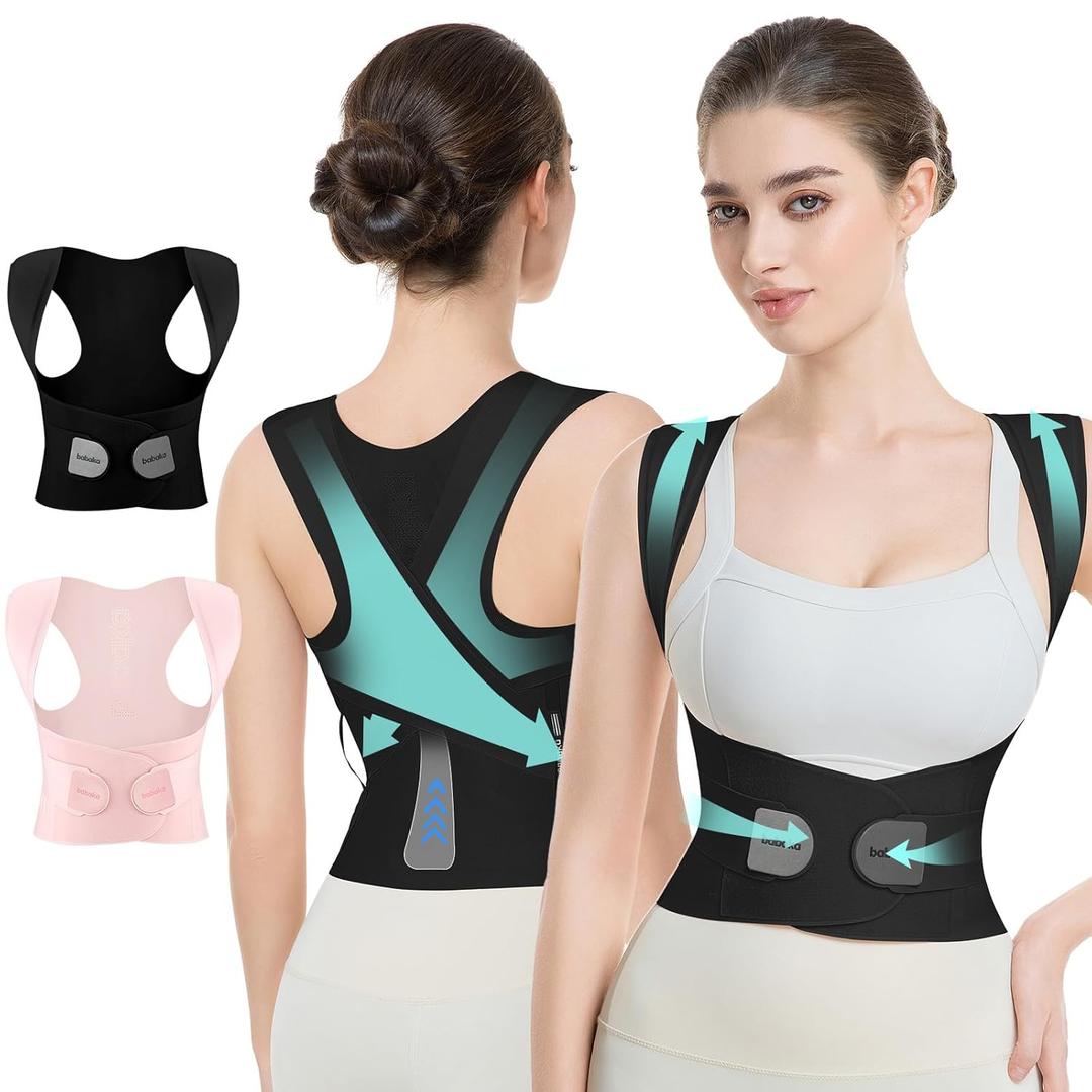 babaka Posture Corrector for Women, Invisible Lightweight Adjustable Back Brace for Upper and Lower Back Pain Relief, Hunchback, Hump, Scoliosis, Thoracic, Spine Corrector Under Clothes (Black, Small, Waist: 25''-30'')
