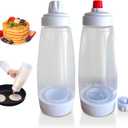 2 Packs of Pancake Batter Dispenser,1000ml Squeeze Pancake Dispenser Mixer Bottle with Stainless Steel wire whisk Ball,Suitable for Pancakes Crepes Waffle Muffins Qatayef Cupcak