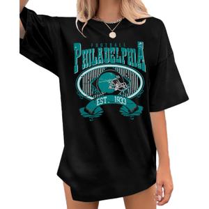 Football Shirts Women Game Day Oversized Shirt Football Team Fan Tee Sports Jersey Gift Tops (Black, S)