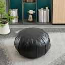 Louis Donné Round Unstuffed Faux Leather Pouf Ottoman Cover, Portable Indoor Outdoor Foot Rest Cover with Invisible Zipper, Sturdy Footstool Cushion Case for Home Patio Balcony Daily Use, Cover Only