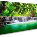 Cao Gen Decor Art-S01474 1 Panels all Art Tropical Beautiful Waterfall Prints Light Green Forest Natural Landscape Picture Canvas Paintings Creek Scenery Spring for Home Wall Decor Artwork XXLarge