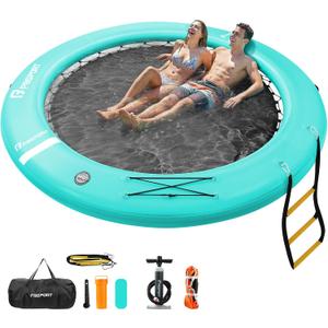 FBSPORT Inflatable Water Hammock Round Floating Ring, 10/8/6ft Inflatable Dock Floating Platform for Lake W/Cupholder, Sun Float Chill Raft Float Ring Tanning Pool Lounger Island Platform Pad