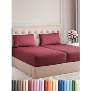 Split King Size 5 Piece Sheet Set - Comfy Breathable & Cooling Bed Sheets Set - Hotel Luxury Bedding for Women, Men, Kids, Teens, Boys & Girls - Deep Pockets, Soft, Wrinkle Free - Oeko-Tex - Burgundy